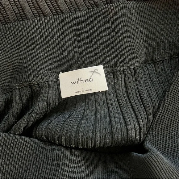 Wilfred Zeta Ribbed Midi Skirt w/ Slit Black L Aritzia Knit Pull On Minimalist - Picture 12 of 15
